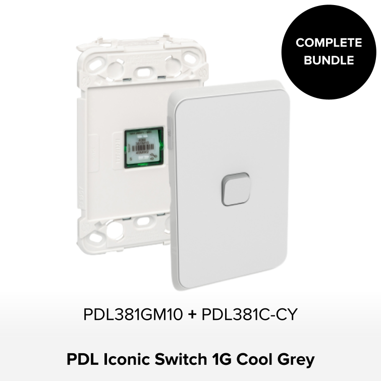Bundle - PDL Iconic Switch, 1 Gang - Cool Grey
